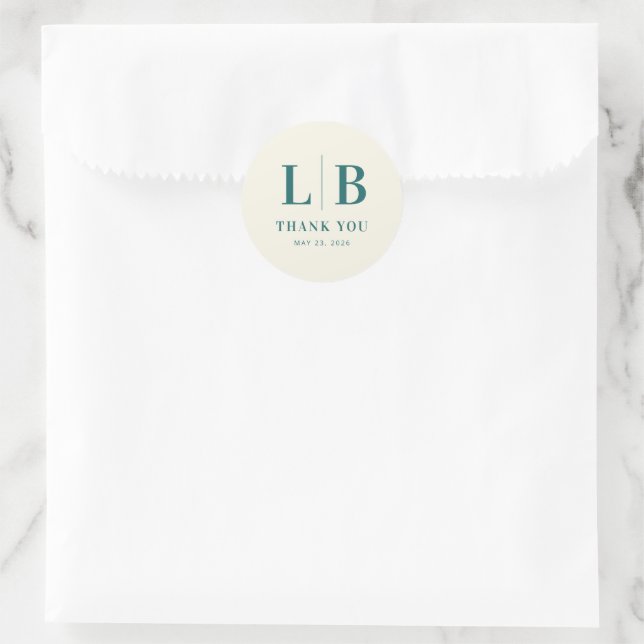 Rond Elegant Teal Serif Wedding Thank You Sticker (Sac)