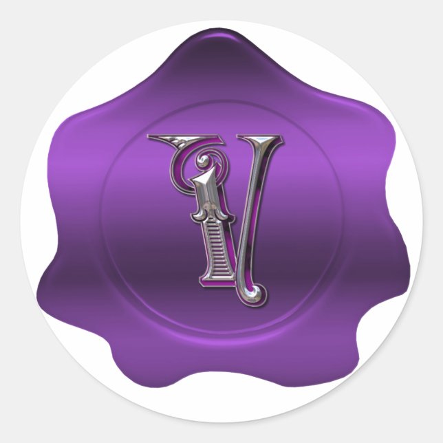 Rond Élégant V Monogram Purple Wax Sticker Look (Devant)