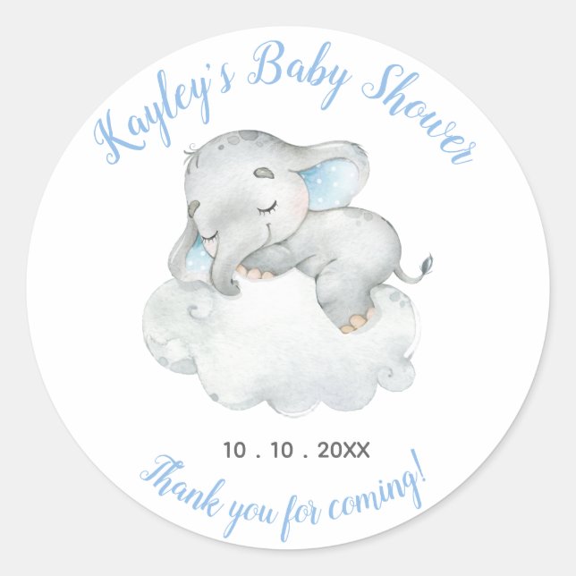 Rond Elephant Baby shower Favoriser Sticker Dormir Drea (Devant)