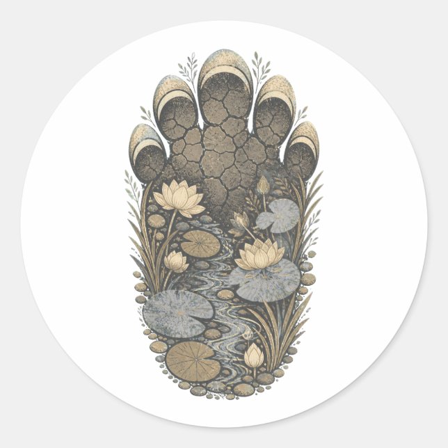 Rond Elephant Botanical Footprint Nature Sticker (Devant)
