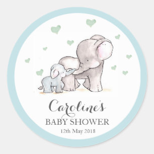 Rond Elephant Love Blue Baby shower Sticker 
