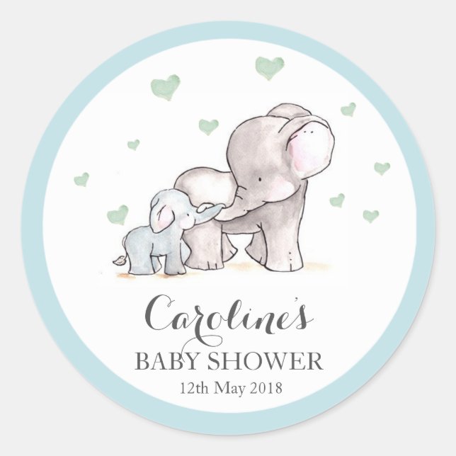 Rond Elephant Love Blue Baby shower Sticker  (Devant)
