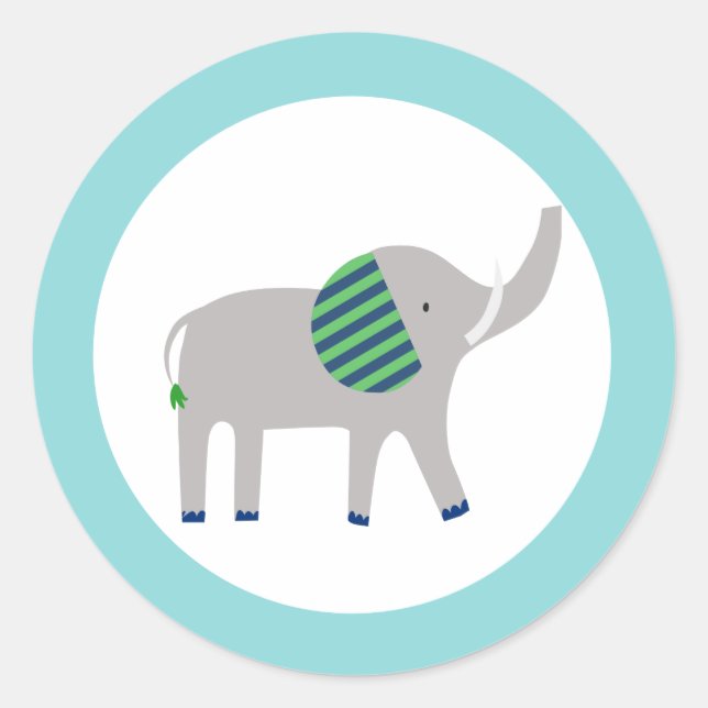 Rond Elephant Round Favor Sticker Bright Zoo Jungle (Devant)