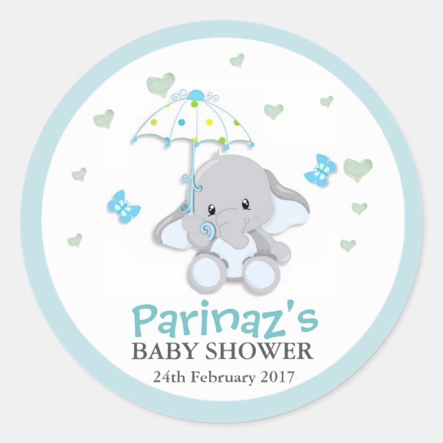 Rond Eléphant UmbrellaLove Sticker Baby shower bleu  (Devant)