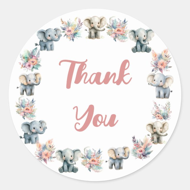 Rond Elephants & Boho Jungle Fleurs Sticker Anniversair (Devant)
