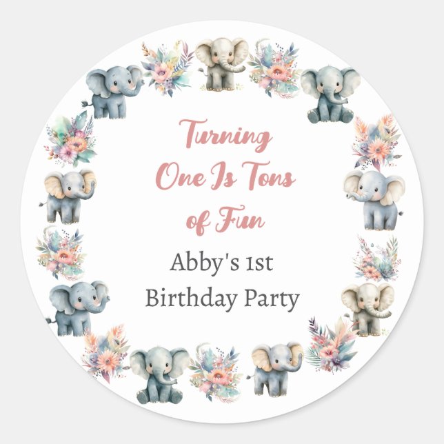 Rond Elephants & Boho Jungle Fleurs Sticker Anniversair (Devant)