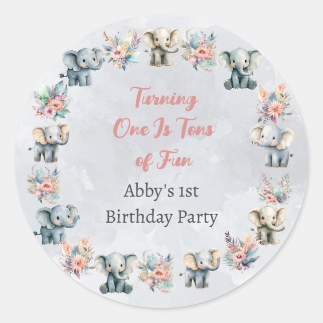 Rond Elephants & Boho Jungle Flowers sur Sticker gris (Devant)