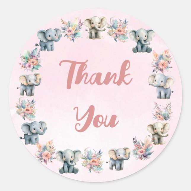 Rond Elephants & Boho Jungle Flowers sur Sticker rose (Devant)