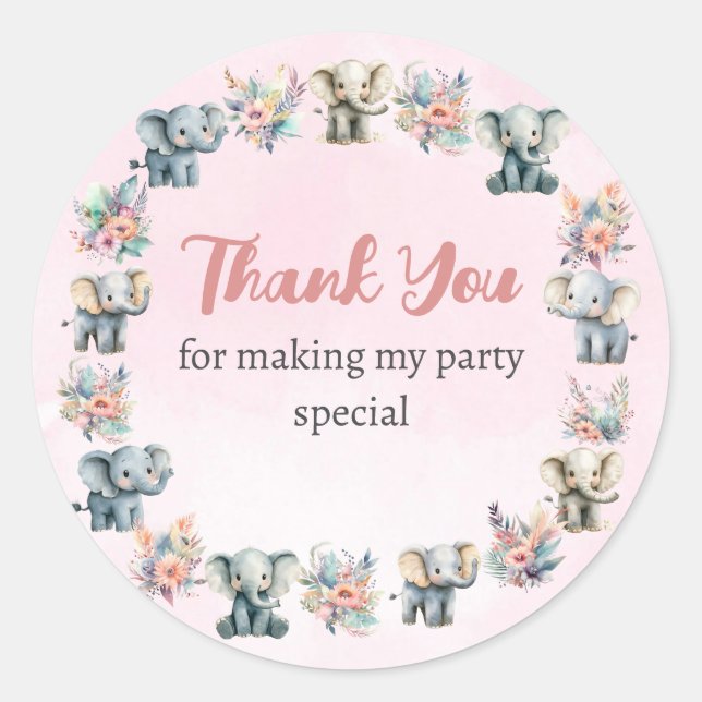 Rond Elephants & Boho Jungle Flowers sur Sticker rose (Devant)
