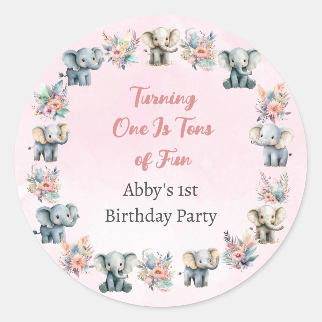 Rond Elephants & Boho Jungle Flowers sur Sticker rose (Devant)