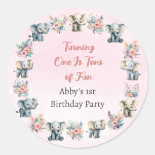 Rond Elephants & Boho Jungle Flowers sur Sticker rose