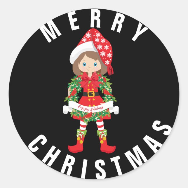 Rond Elfe de Noël/Brunette/ avec Sticker Wreath/ xMas (Devant)
