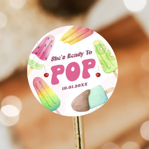 Rond Elle est prête à coller un Sticker Baby shower Pop
