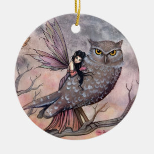 Rond En Céramique Belle Ornement de Fée et de Hibou