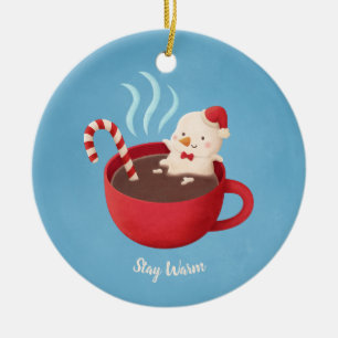 Rond En Céramique Bonhomme de neige au chaud dans un mug Ornement de