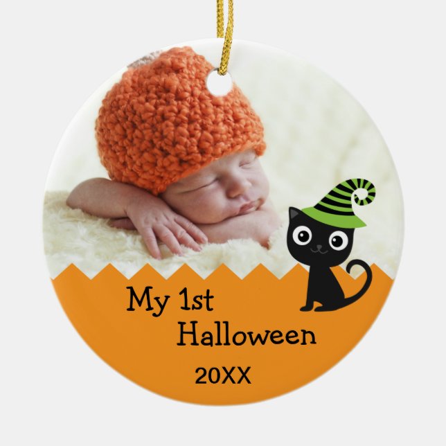 Rond En Céramique Chat mignon Mon 1er Ornement d'Halloween (Devant)