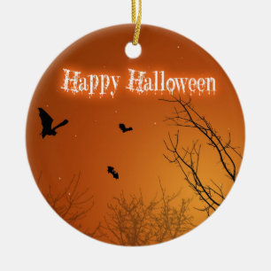 Rond En Céramique Chauves-souris et arbres d'Halloween - Ornement