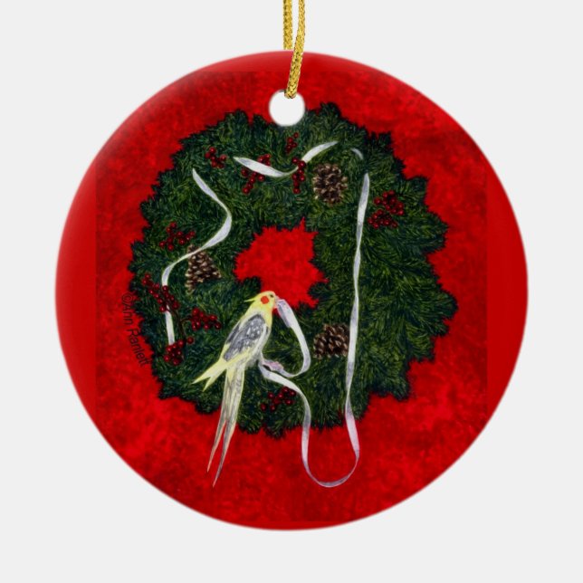 Rond En Céramique Cockatiel, ornement d'oiseau - "la petite aide de (Devant)