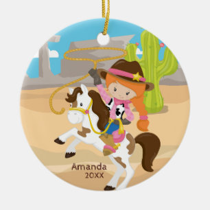 Rond En Céramique De cow-girl ornement mignon de Noël de fille à