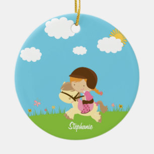 Rond En Céramique Fille personnalisée montant un ornement floral de