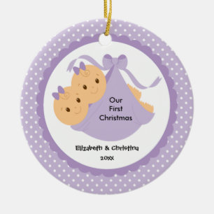 Rond En Céramique Filles Jumelles Premier Noël des Bébés Ornement