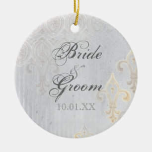 Rond En Céramique Fleur di Lys Damask 2 Grey - Ornement Mariage