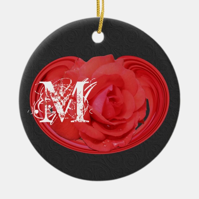 Rond En Céramique Initiales Monogrammées Ornement Fleur de Rose (Devant)