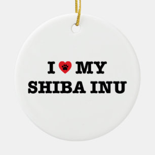 Rond En Céramique Je Coeur Mon Ornement Shiba Inu