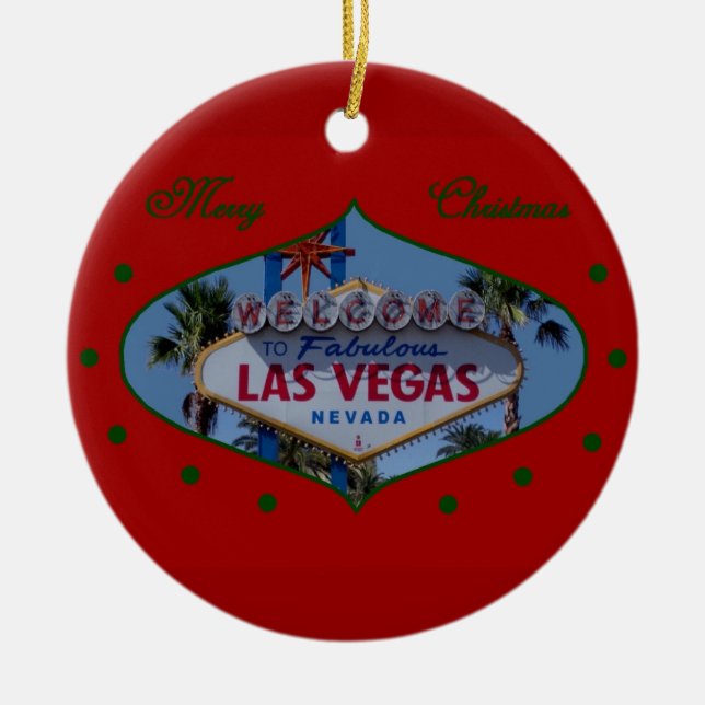 Rond En Céramique Joyeux Noël Las Vegas Ornement (Devant)