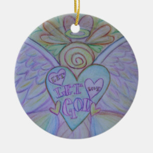 Rond En Céramique Laisser l'amour, Laisser Dieu Angel Art Ornement d