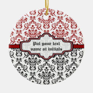 Rond En Céramique Motif Damas noir rouge blanc ornement personnalisé