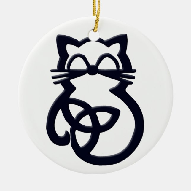 Rond En Céramique Noir Trinity Knot Celtic Cat Ornement (Devant)