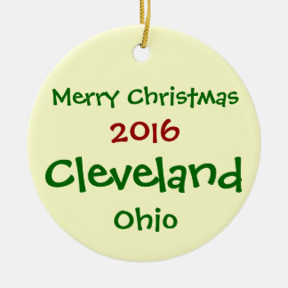 ROND EN CÉRAMIQUE NOUVEL ORNEMENT 2016 DE JOYEUX NOËL DE CLEVELAND