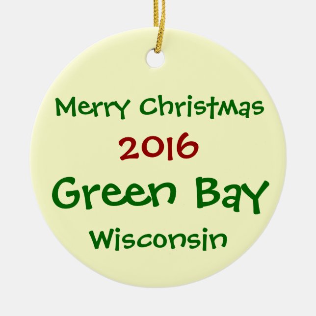 ROND EN CÉRAMIQUE NOUVEL ORNEMENT 2016 DE NOËL DU WISCONSIN DE GREEN (Devant)