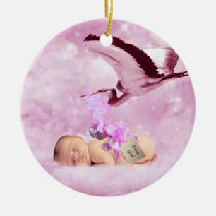 Rond En Céramique Nuages de bébé et ornement roses de Noël de