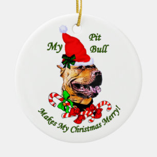 Rond En Céramique Ornement américain de Noël de Terrier de pitbull