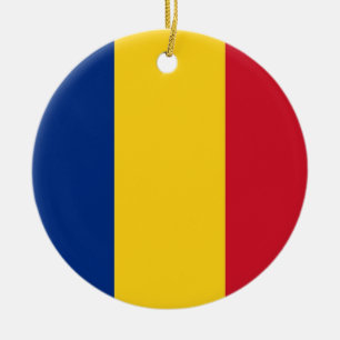 Rond En Céramique Ornement avec drapeau de Roumanie