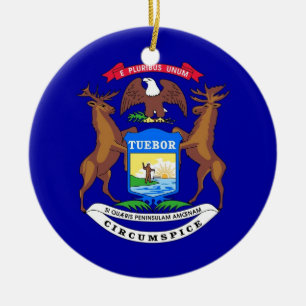 Rond En Céramique Ornement avec drapeau du Michigan