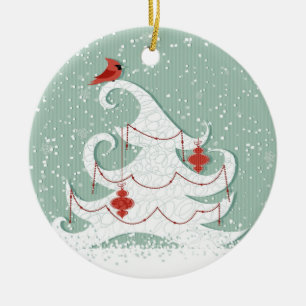 Rond En Céramique Ornement blanc d'arbre