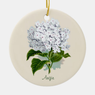Rond En Céramique Ornement blanc d'hortensia