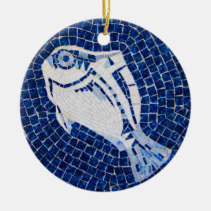 Rond En Céramique Ornement bleu de mosaïque de poissons