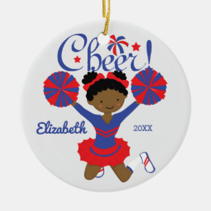 Rond En Céramique Ornement bleu et rouge de pom-pom girl