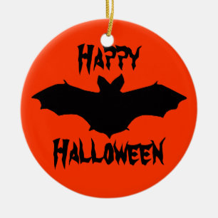 Rond En Céramique Ornement Chauve-Souris Noir Orange Halloween