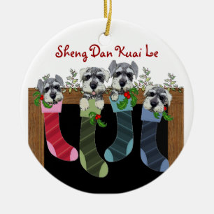 Rond En Céramique Ornement chinois de Schnauzers de Noël