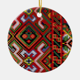 Rond En Céramique Ornement croisé ukrainien de broderie de point