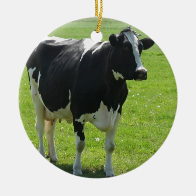 Rond En Céramique Ornement d'animal de ferme de vache (Devant)