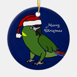 Rond En Céramique Ornement d'ara colleté par jaune de Père Noël de