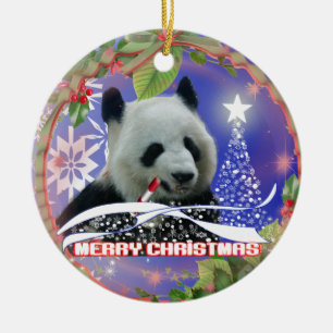 ROND EN CÉRAMIQUE ORNEMENT D'ARBRE DE NOËL D'AMANTS D'OURS PANDA