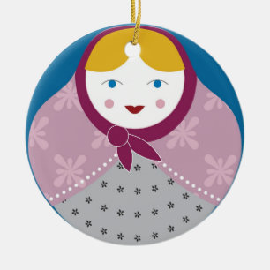 Rond En Céramique Ornement d'arbre de Noël de Matryoshka