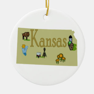 Rond En Céramique Ornement d'arbre de Noël du Kansas